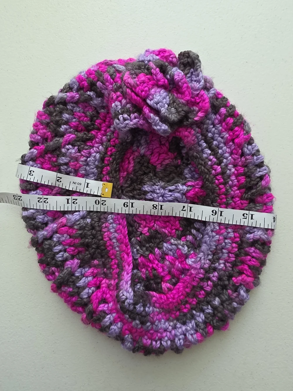 Handmade Crocheted Beret In Hot Pink, Lavender & Gray